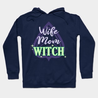 Wife Mom Witch - Funny Purple and Green Halloween Quote Hoodie